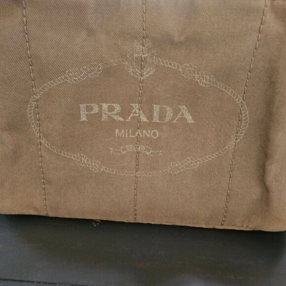 Prada Women's Beige Enameled Metal Triangle Canapa Tote Bag With Twilly - Picture 5 of 15